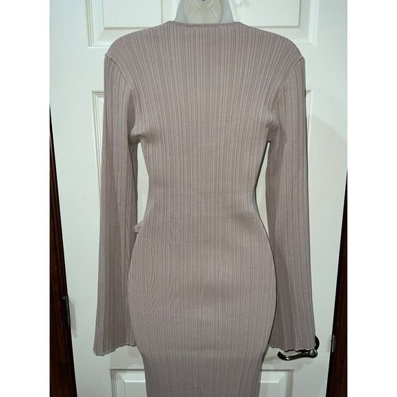 WAYF XL Ribbed Knit Midi Dress Nude Long Sleeve Scoop Neck Belted Nordstrom - Picture 9 of 11